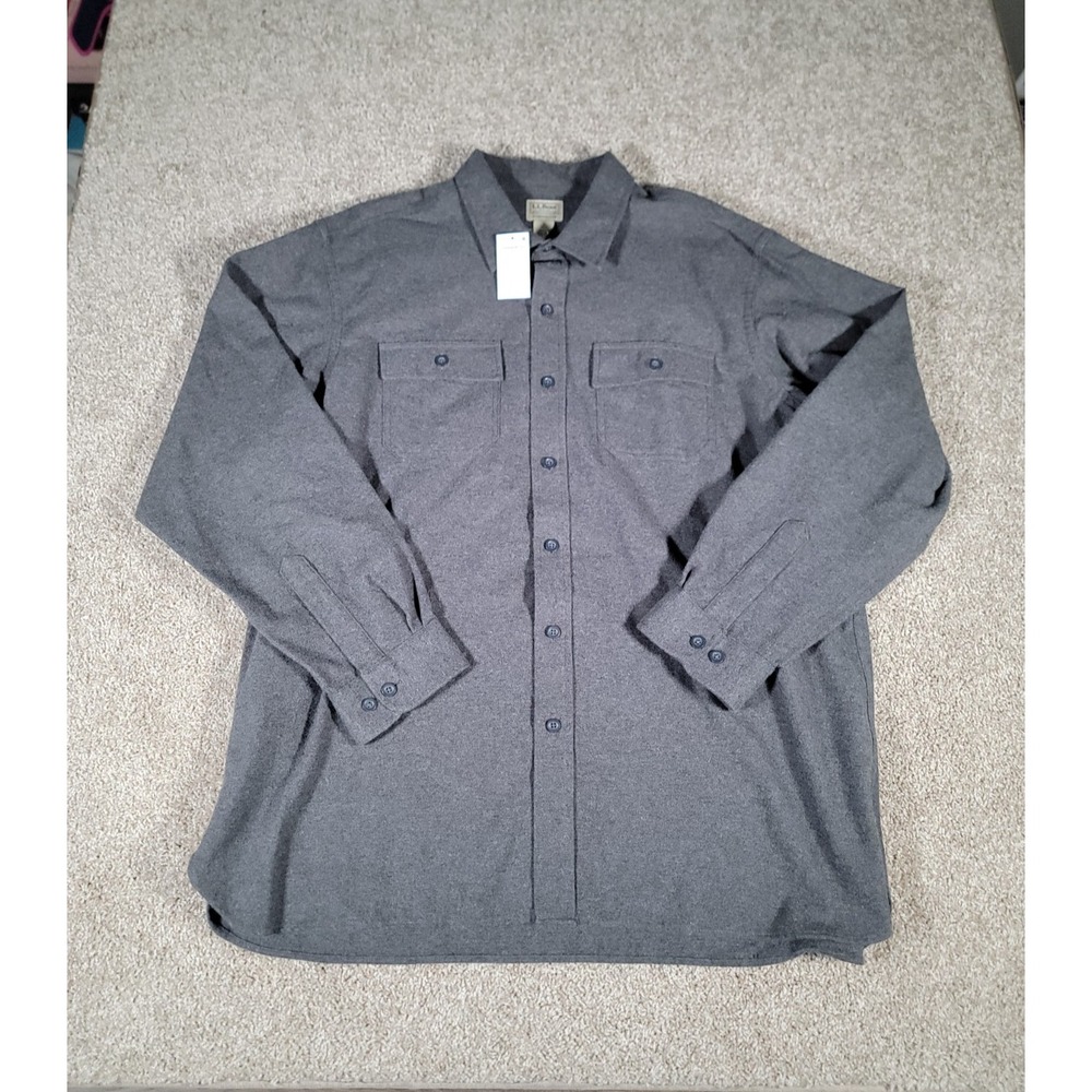 LL Bean Shirt 2XL Gray Men Chamois Flannel Long Sleeve Button Up Heavyweight NWT - Picture 2 of 16